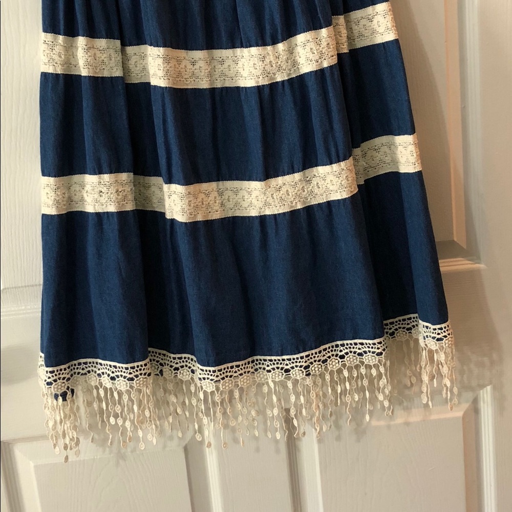 Hannah Denim Stretch Waist w/Embroidered Fringes - Picture 6 of 7